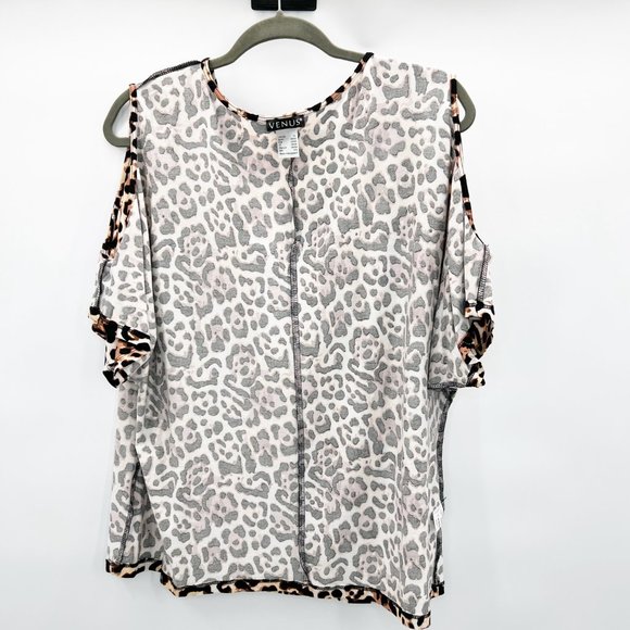Venus Cold Shoulder V-Neck Short Sleeve Leopard Blouse XL - Picture 4 of 8